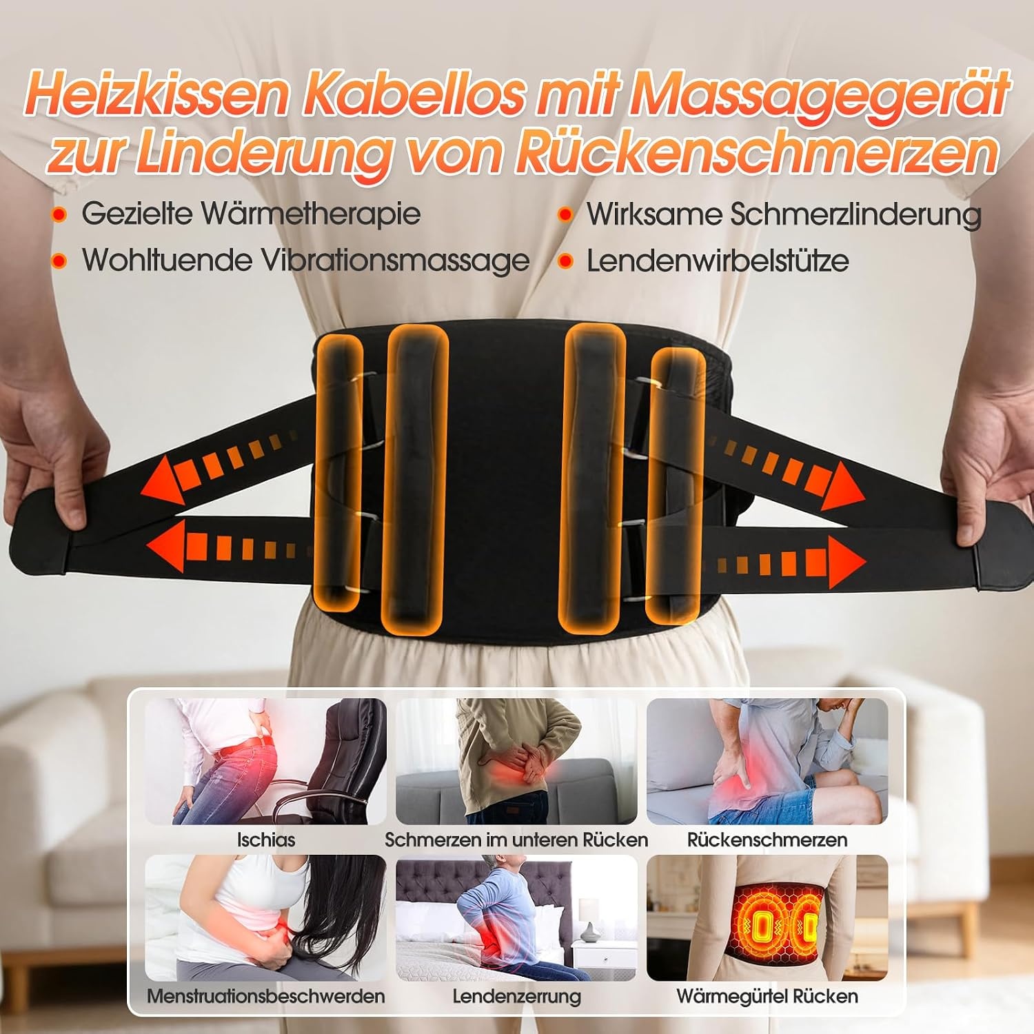 Draadloze Verwarmde Rugband met Massage - 7 Warmte- & Massagestanden | Zwart | 33% Korting
