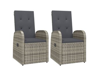 vidaXL Tuinstoelen 2x Verstelbaar met Kussens, Poly Rattan Grijs (55% Korting)