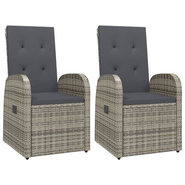 vidaXL Tuinstoelen 2x Verstelbaar met Kussens, Poly Rattan Grijs (55% Korting)