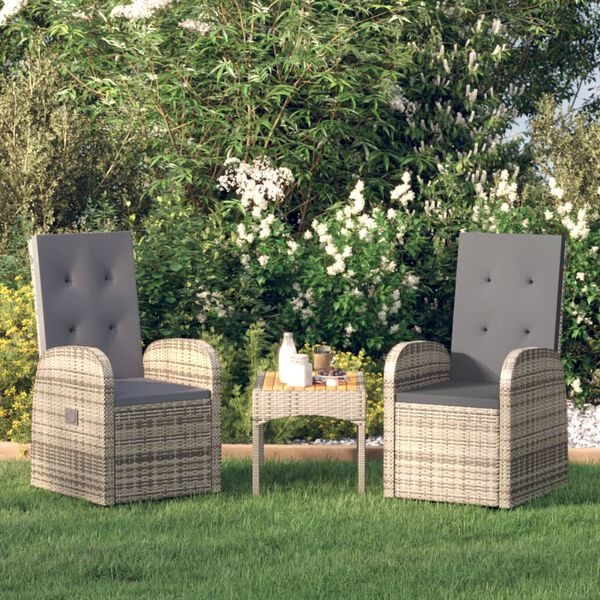 vidaXL Tuinstoelen 2x Verstelbaar met Kussens, Poly Rattan Grijs (55% Korting)