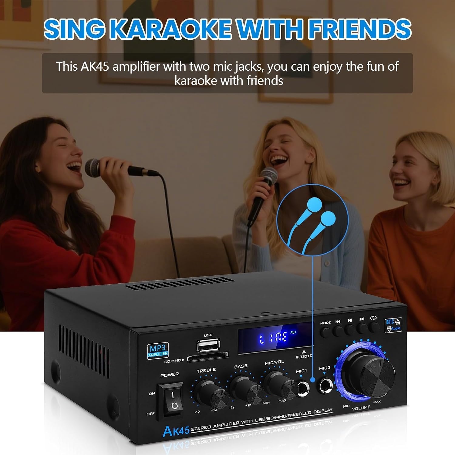 Audioversterker AK45 400W Bluetooth FM Radio USB/SD 2-kanaals met Korting