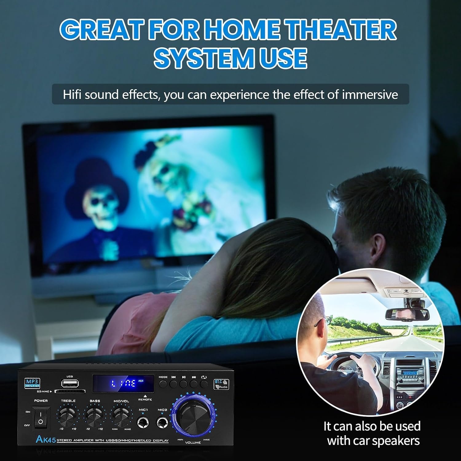 Audioversterker AK45 400W Bluetooth FM Radio USB/SD 2-kanaals met Korting
