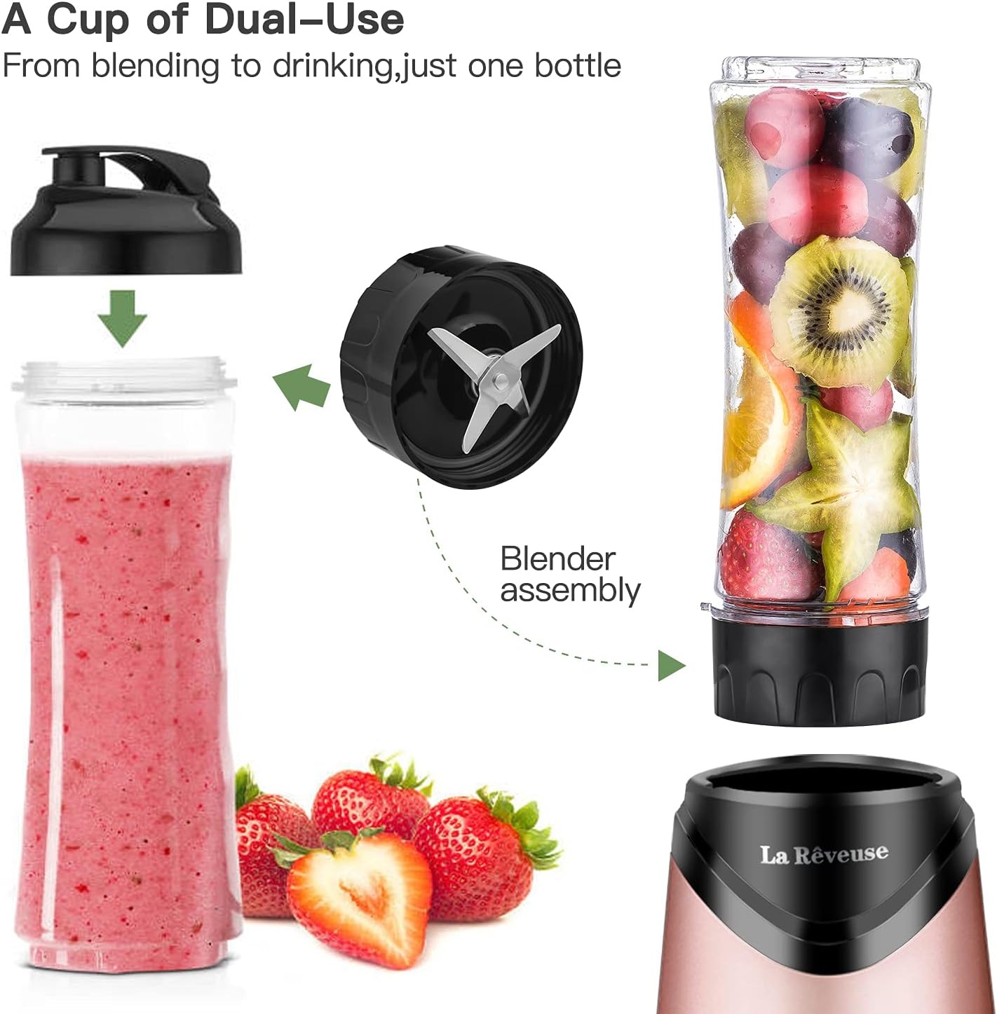 Blender Smoothie Mixer 300W Roze | Inclusief 2 Flessen | 33% Korting