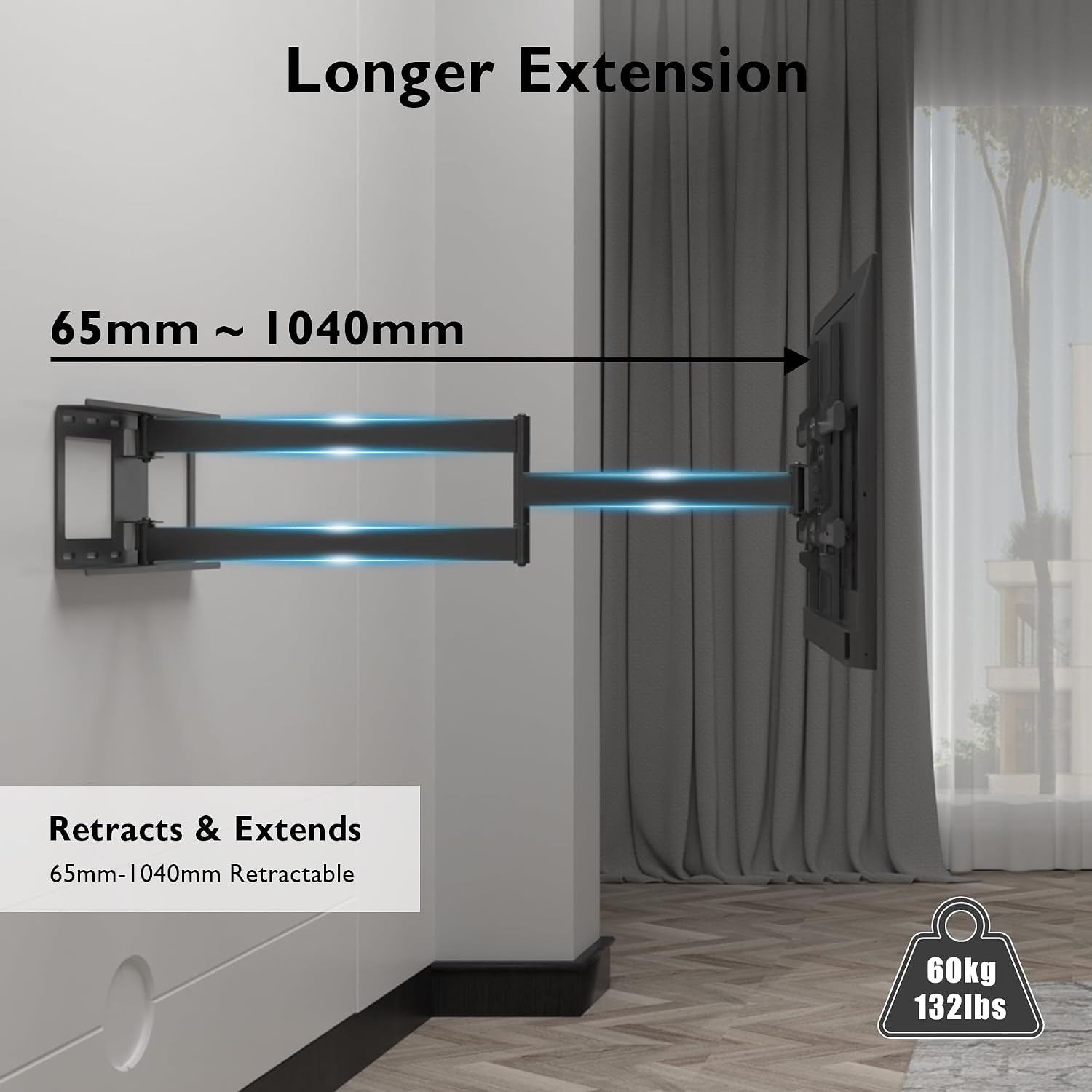 TV-Wandsteun 32-75" | Max 60 kg | Uitschuifbaar tot 1040 mm | Zwart