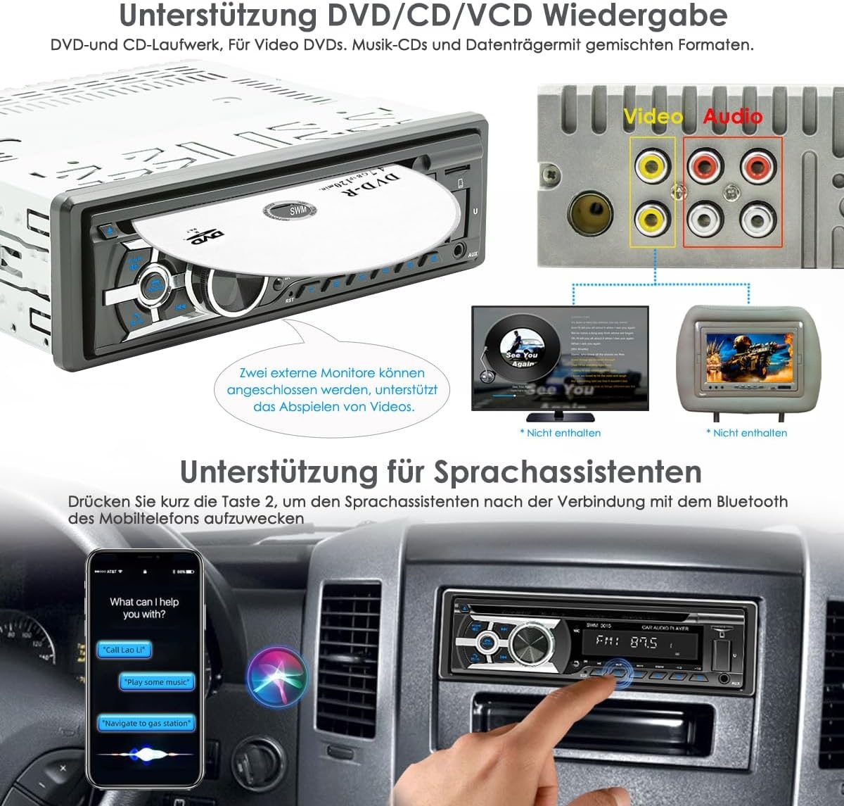 1-DIN Autoradio MP3 CD Bluetooth Handsfree USB AUX RDS 60W Zwart - 53% Korting