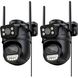 IP Bewakingscamera Set Buiten 2K 6MP PTZ Dubbele Lens met Nachtzicht & 2-Weg Audio (2 stuks)