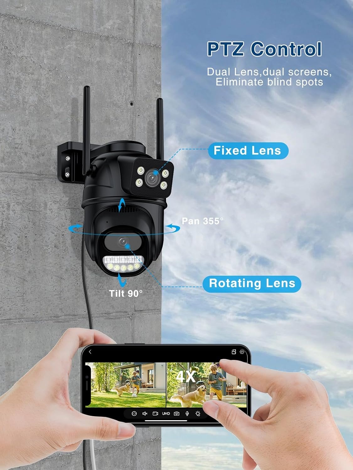 IP Bewakingscamera Set Buiten 2K 6MP PTZ Dubbele Lens met Nachtzicht & 2-Weg Audio (2 stuks)