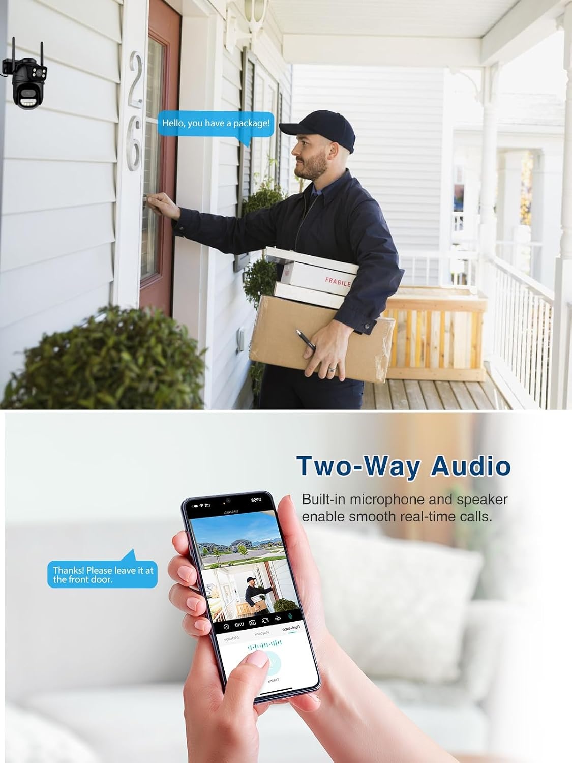 IP Bewakingscamera Set Buiten 2K 6MP PTZ Dubbele Lens met Nachtzicht & 2-Weg Audio (2 stuks)