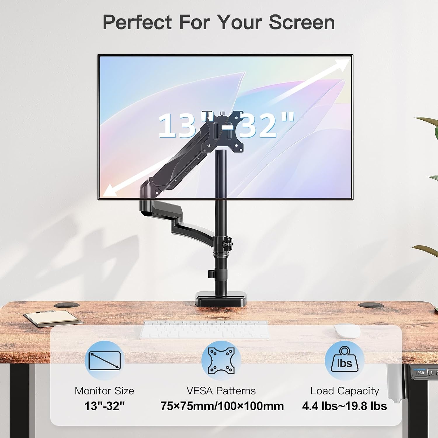Monitorarm Zwart 22-32 inch, Gasveer, Extra Lang, 35% Korting