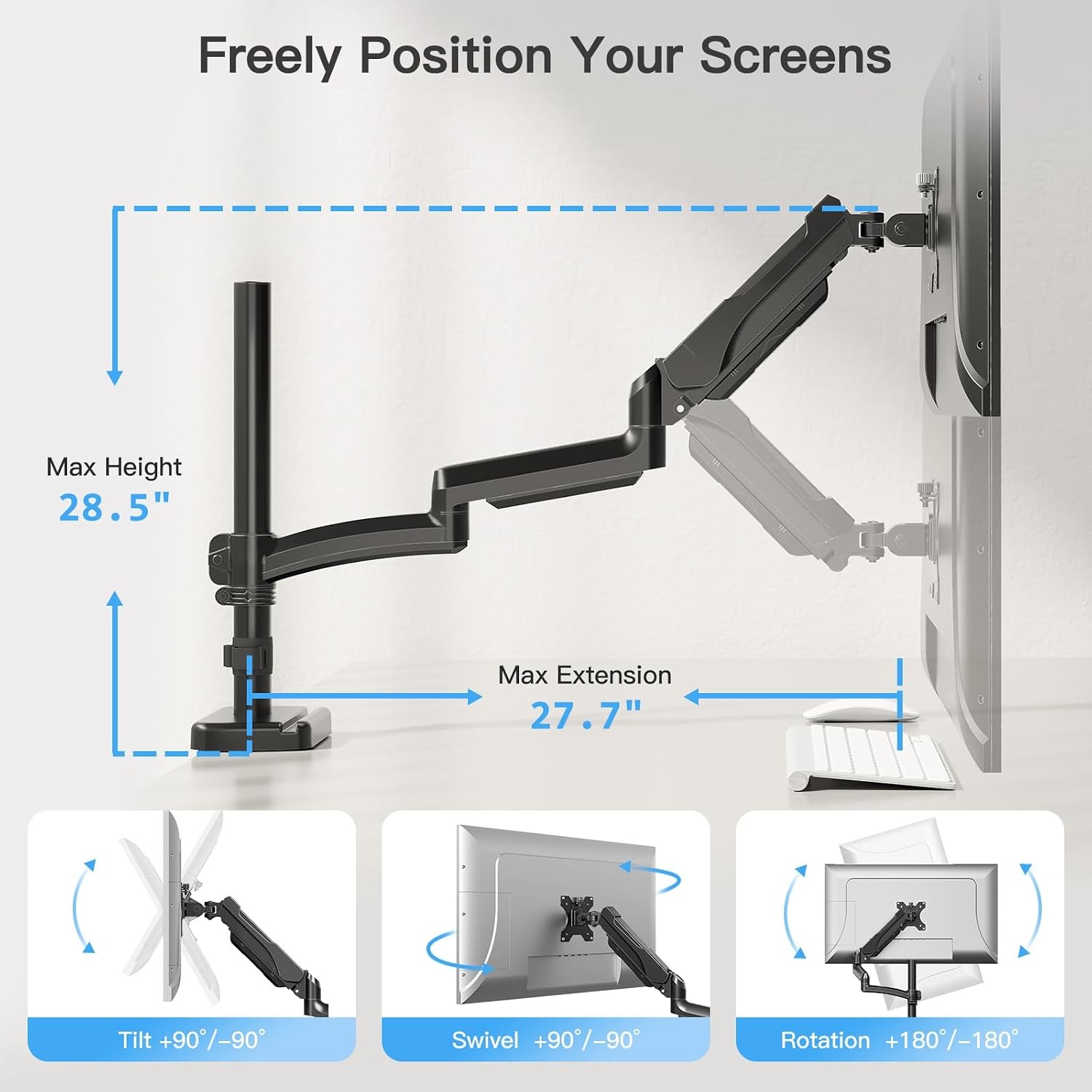Monitorarm Zwart 22-32 inch, Gasveer, Extra Lang, 35% Korting