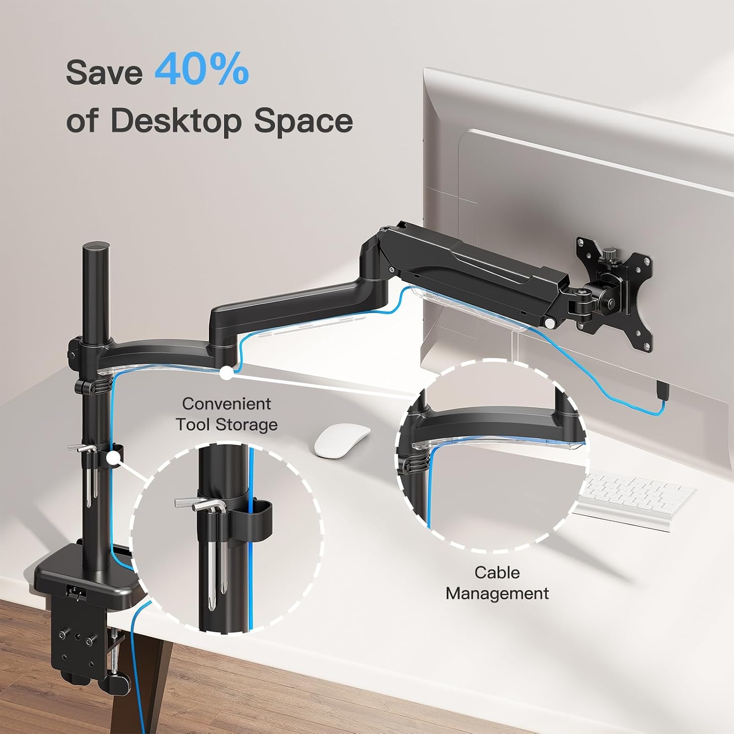 Monitorarm Zwart 22-32 inch, Gasveer, Extra Lang, 35% Korting