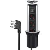 Intrekbare stekkerdoos met USB - 3 Italiaanse stopcontacten - 34% korting