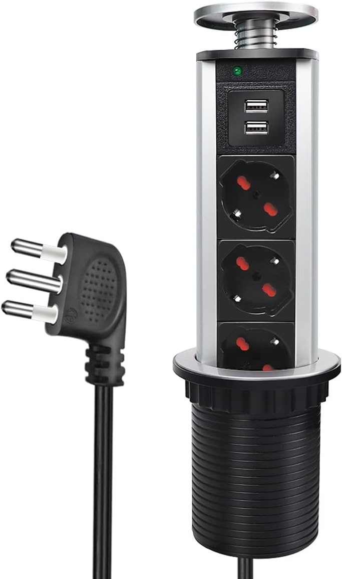 Intrekbare stekkerdoos met USB - 3 Italiaanse stopcontacten - 34% korting