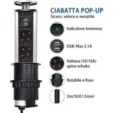 Intrekbare stekkerdoos met USB - 3 Italiaanse stopcontacten - 34% korting
