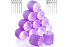 24 Haarrollers Grote Krullen | Hittevrij & Zelfklevend | Paars | 27% Korting