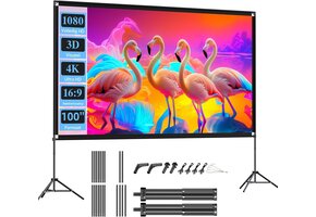 VISULAPEX projectiescherm met statief, draagbaar projectiescherm 100 inch, 16:9, 4K HD opvouwbaar scherm voor projector met draagtas voor binnen en buiten, thuisbioscoop, tuinbioscoop (100") - Maat 100"