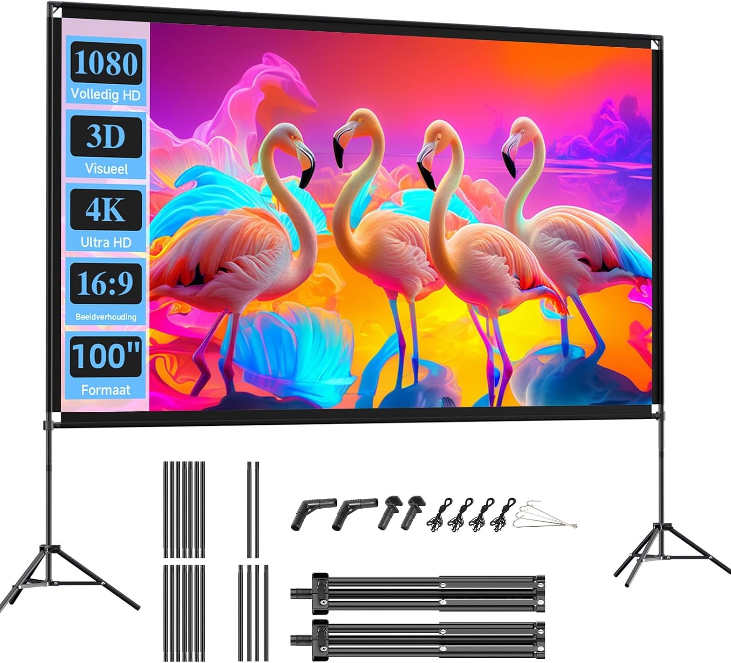 Draagbaar Projectiescherm 100" 16:9 4K HD met Statief - 34% Korting