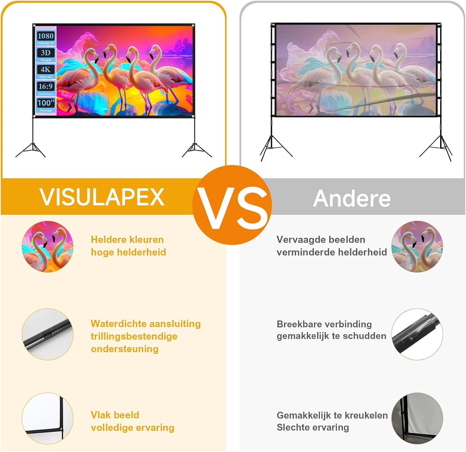 Draagbaar Projectiescherm 100" 16:9 4K HD met Statief - 34% Korting