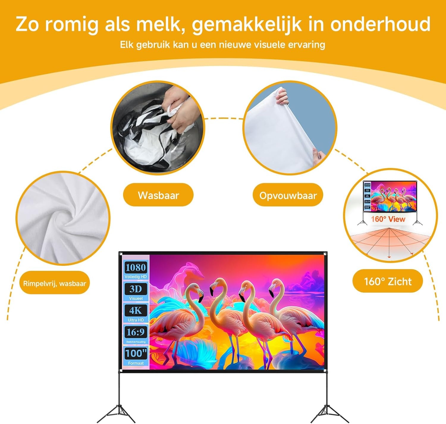 Draagbaar Projectiescherm 100" 16:9 4K HD met Statief - 34% Korting