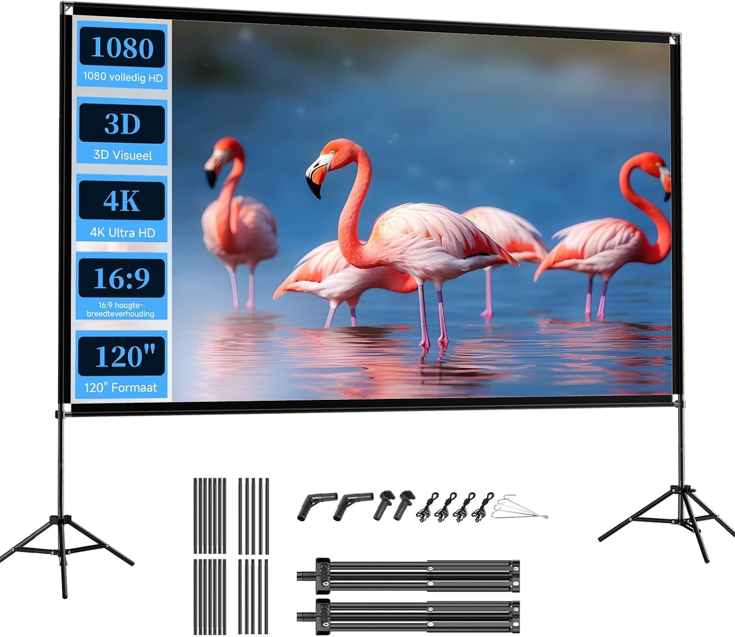 Draagbaar Projectiescherm 100" 16:9 4K HD met Statief - 34% Korting