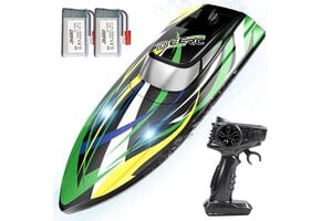 DEERC RC Speedboot met LED - Snelle Radiografische Boot voor Kinderen en Volwassenen - Zwart