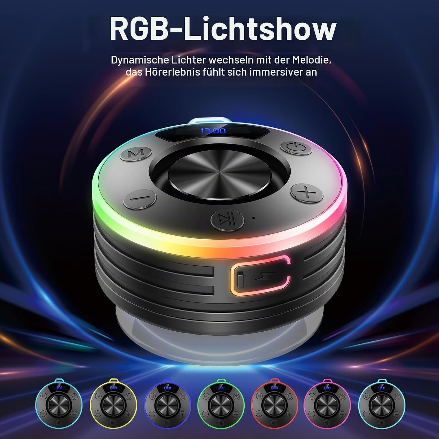 Waterdichte Douchespeaker Zwart 32% Korting | Bluetooth, Klok, RGB