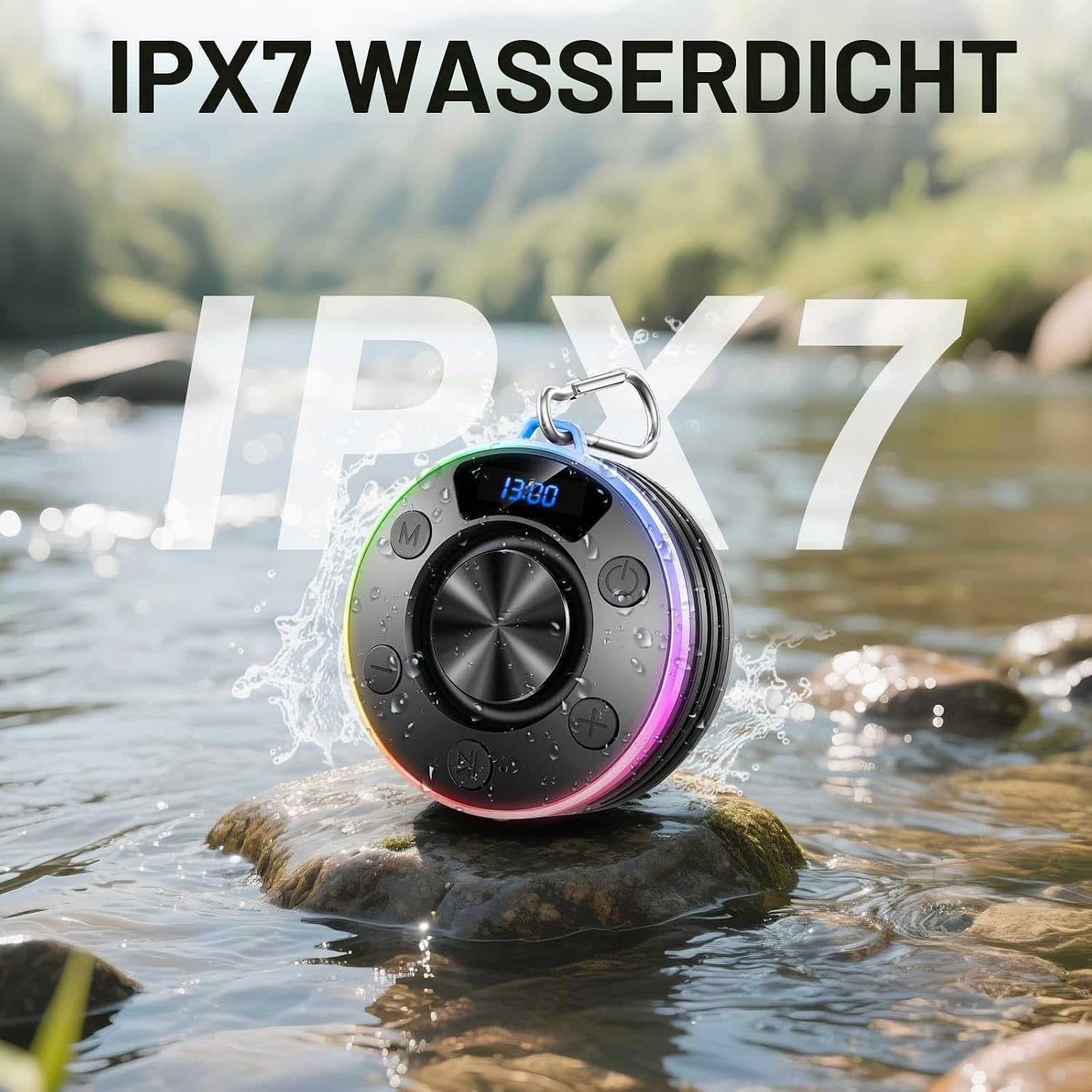Waterdichte Douchespeaker Zwart 32% Korting | Bluetooth, Klok, RGB