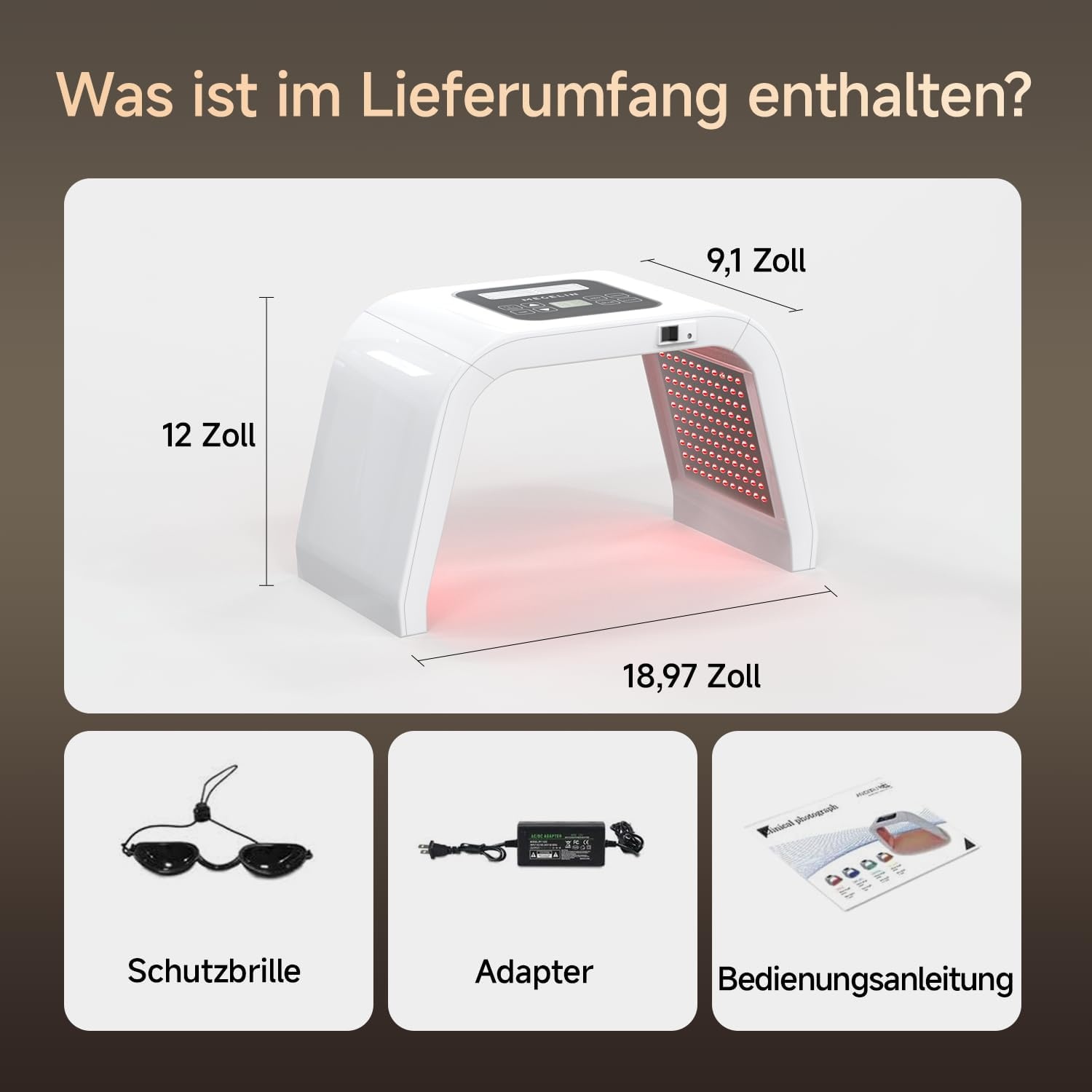 MEGELIN Led-lichttherapieapparaat met 8 kleuren, U-vormige infrarood roodlichtlamp voor gezicht, lichttherapie, led-gezichtsmasker, rug en lichaam