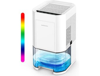 BOOHENKA Elektrische luchtontvochtiger voor thuis, 1200 ml, kleine ontvochtiger voor kelder, badkamer, 7 kleuren, lichtontvochtiger met timer, tegen vocht, nachtmodi