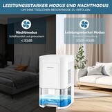 BOOHENKA Elektrische luchtontvochtiger voor thuis, 1200 ml, kleine ontvochtiger voor kelder, badkamer, 7 kleuren, lichtontvochtiger met timer, tegen vocht, nachtmodi