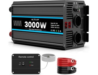 OLTEANP Omvormer 12V naar 230V zuivere sinus 3000W spanningsomvormer Omvormer met EU-aansluitingen en USB-poort -afstandsbediening en LED-display Voor camper, caravan, camping