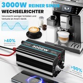 OLTEANP Omvormer 12V naar 230V zuivere sinus 3000W spanningsomvormer Omvormer met EU-aansluitingen en USB-poort -afstandsbediening en LED-display Voor camper, caravan, camping