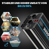 OLTEANP Omvormer 12V naar 230V zuivere sinus 3000W spanningsomvormer Omvormer met EU-aansluitingen en USB-poort -afstandsbediening en LED-display Voor camper, caravan, camping