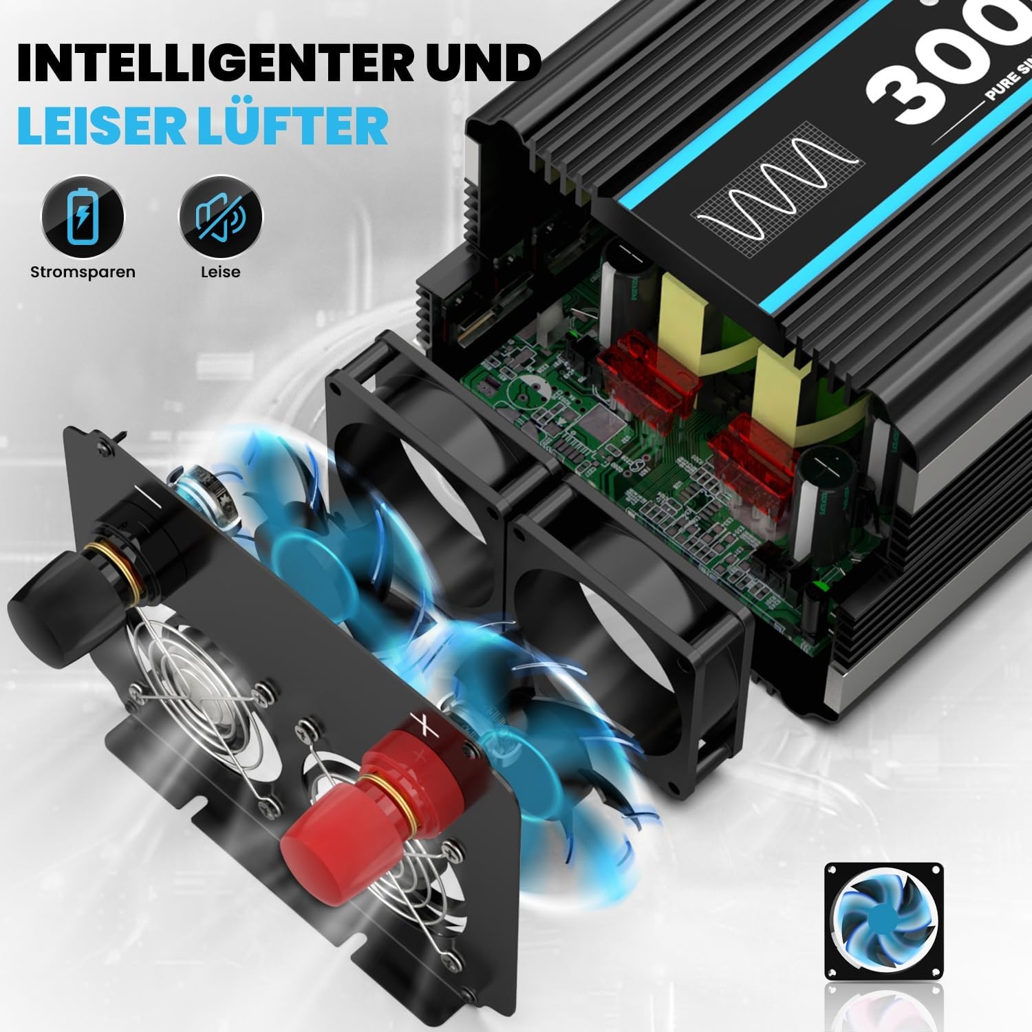 OLTEANP Omvormer 12V naar 230V zuivere sinus 3000W spanningsomvormer Omvormer met EU-aansluitingen en USB-poort -afstandsbediening en LED-display Voor camper, caravan, camping