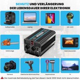 OLTEANP Omvormer 12V naar 230V zuivere sinus 3000W spanningsomvormer Omvormer met EU-aansluitingen en USB-poort -afstandsbediening en LED-display Voor camper, caravan, camping