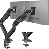 BONTEC Monitorhouder 2 monitoren voor 14 tot 34 inch beeldschermen, gasveer-monitorhouder, VESA 75/100, kantelbaar, zwenkbaar, 360° draaibaar, ergonomisch, kabelmanagement, voor thuiskantoor en gaming - Maat 14-34 Inch