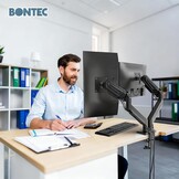 BONTEC Monitorhouder 2 monitoren voor 14 tot 34 inch beeldschermen, gasveer-monitorhouder, VESA 75/100, kantelbaar, zwenkbaar, 360° draaibaar, ergonomisch, kabelmanagement, voor thuiskantoor en gaming - Maat 14-34 Inch