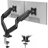 BONTEC Monitorhouder 2 monitoren voor 14 tot 34 inch beeldschermen, gasveer-monitorhouder, VESA 75/100, kantelbaar, zwenkbaar, 360° draaibaar, ergonomisch, kabelmanagement, voor thuiskantoor en gaming - Maat 14-34 Inch
