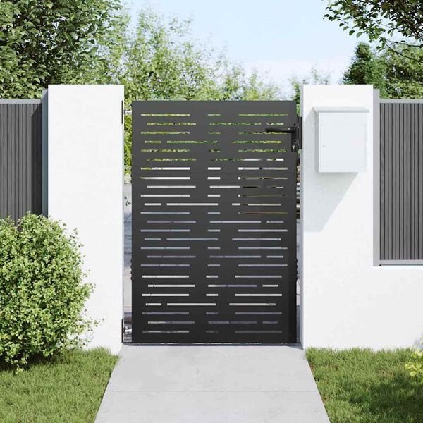 vidaXL Tuinpoort 85 x 125 cm Poedergecoat staal Zwart Vergrendelbaar