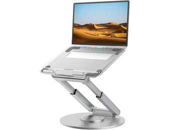 Staande laptopstandaard met 360° draaibare basis, hoge hoogte verstelbare computerstandaard, zit-stand riser, bevorder een gezonde houding, verminder nekpijn compatibel alle laptops 10-17"-zilver