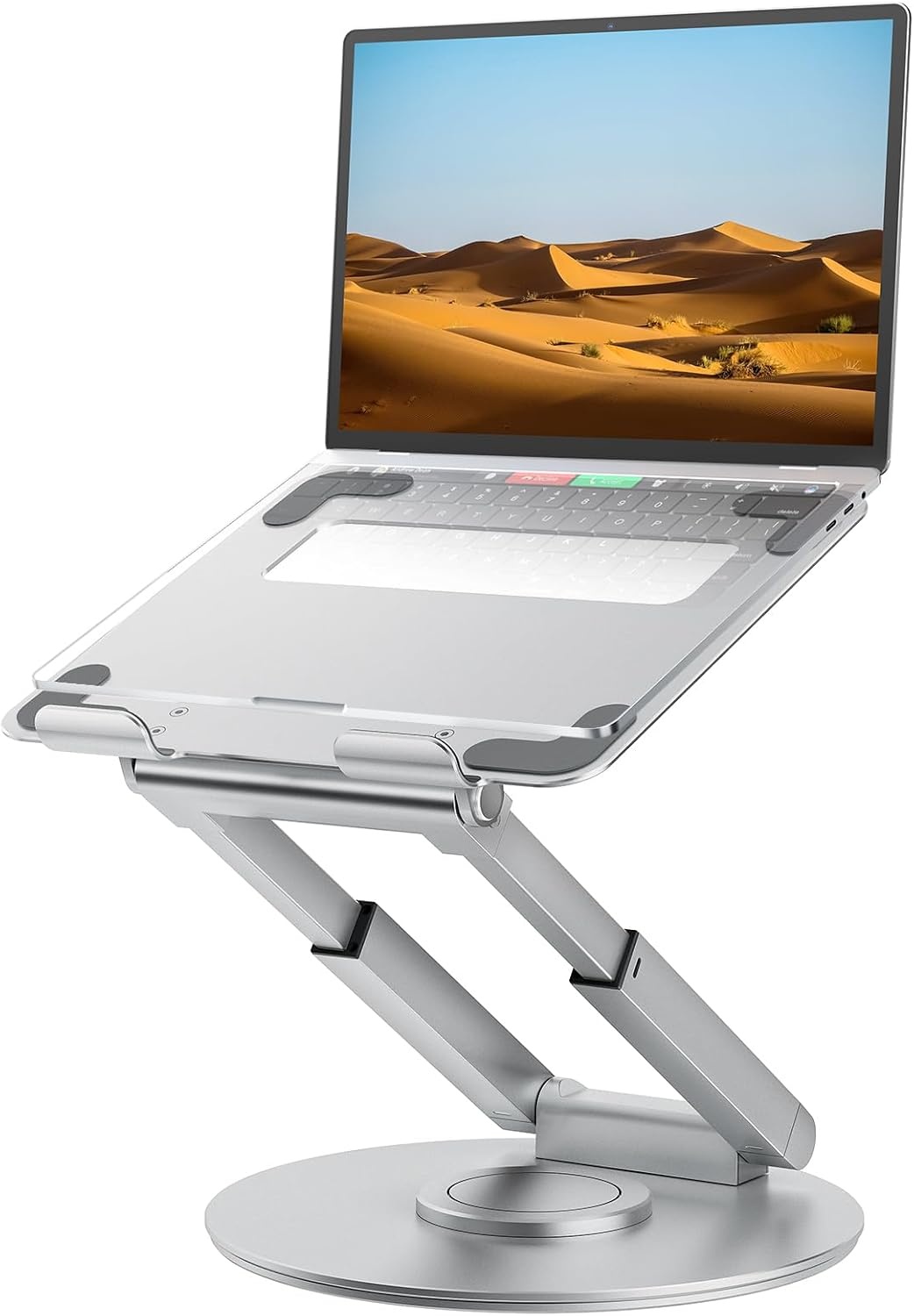 Staande laptopstandaard met 360° draaibare basis, hoge hoogte verstelbare computerstandaard, zit-stand riser, bevorder een gezonde houding, verminder nekpijn compatibel alle laptops 10-17"-zilver