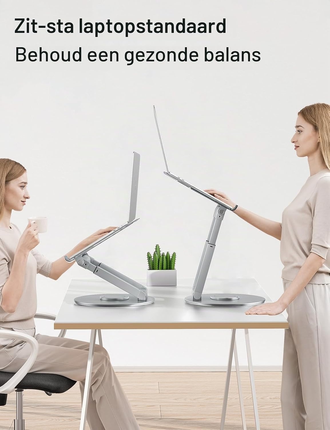 Staande laptopstandaard met 360° draaibare basis, hoge hoogte verstelbare computerstandaard, zit-stand riser, bevorder een gezonde houding, verminder nekpijn compatibel alle laptops 10-17"-zilver