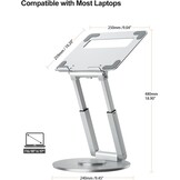 Staande laptopstandaard met 360° draaibare basis, hoge hoogte verstelbare computerstandaard, zit-stand riser, bevorder een gezonde houding, verminder nekpijn compatibel alle laptops 10-17"-zilver