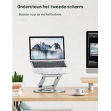 Staande laptopstandaard met 360° draaibare basis, hoge hoogte verstelbare computerstandaard, zit-stand riser, bevorder een gezonde houding, verminder nekpijn compatibel alle laptops 10-17"-zilver