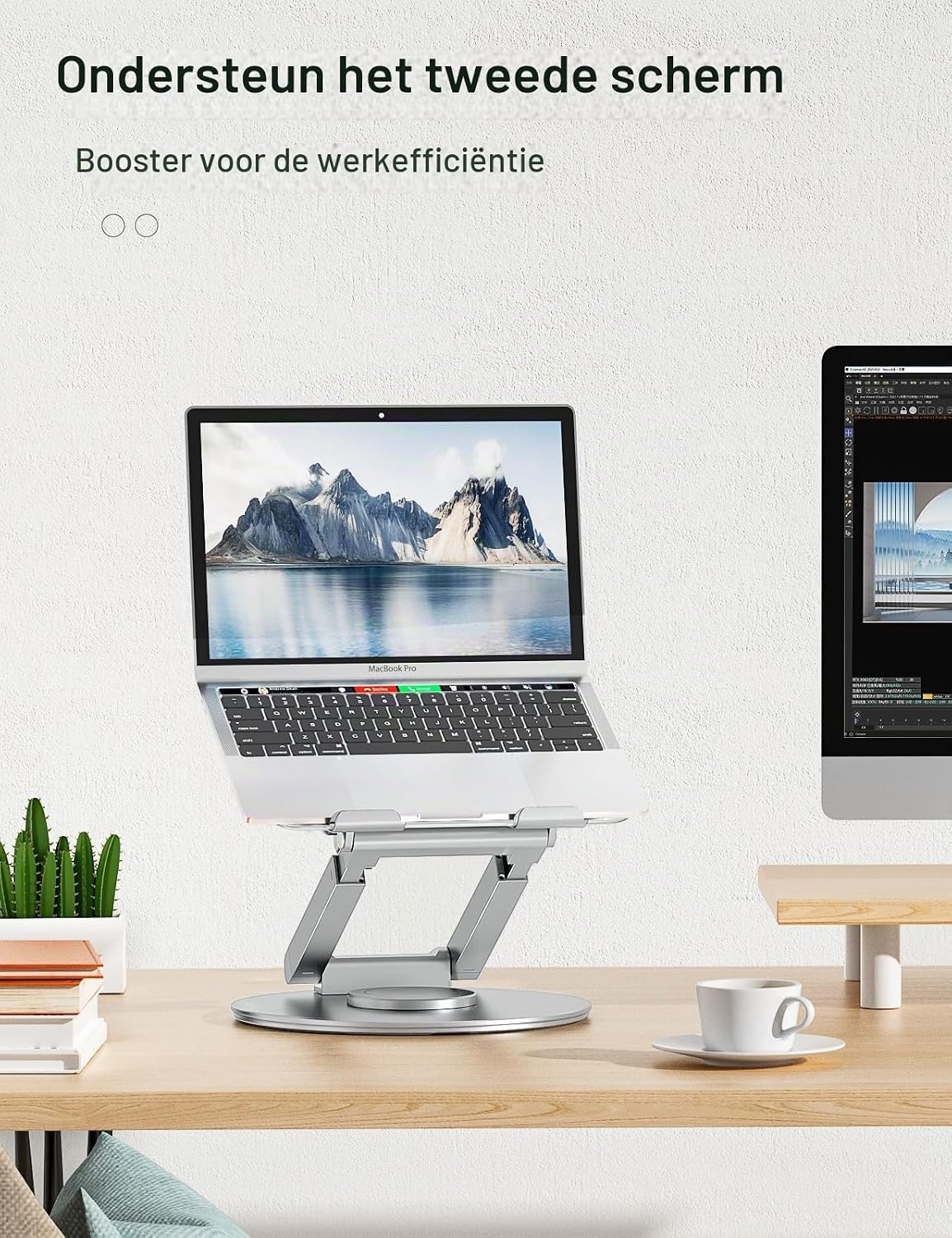 Staande laptopstandaard met 360° draaibare basis, hoge hoogte verstelbare computerstandaard, zit-stand riser, bevorder een gezonde houding, verminder nekpijn compatibel alle laptops 10-17"-zilver