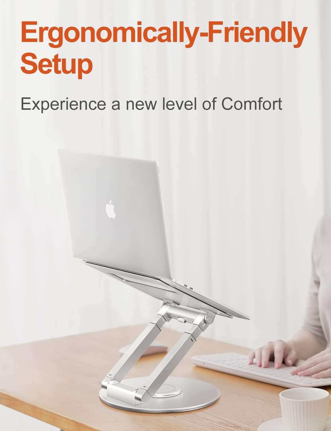 Staande laptopstandaard met 360° draaibare basis, hoge hoogte verstelbare computerstandaard, zit-stand riser, bevorder een gezonde houding, verminder nekpijn compatibel alle laptops 10-17"-zilver