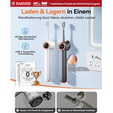 RANVOO [No.1 Clean & Whitening] Bubble Sound elektrische tandenborstel [100% plaque verwijdering] 60 dagen batterij, tandvleesbescherming, 3 modi, timer, reisslot, oplaadbaar, houder, stergrijs
