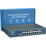 YuanLey 16-poorts PoE-switch met 2 Gigabit Ethernet-uplink, 1 SFP-poort, 250 W PoE+-poortondersteuning 802.3af/at, onbeheerde netwerkswitch met AI Watchdog, VLAN, 6KV-bescherming, Plug and Play in rek