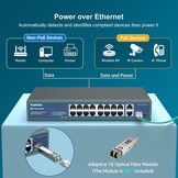 YuanLey 16-poorts PoE-switch met 2 Gigabit Ethernet-uplink, 1 SFP-poort, 250 W PoE+-poortondersteuning 802.3af/at, onbeheerde netwerkswitch met AI Watchdog, VLAN, 6KV-bescherming, Plug and Play in rek