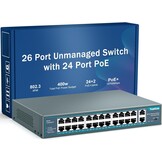 YuanLey 16-poorts PoE-switch met 2 Gigabit Ethernet-uplink, 1 SFP-poort, 250 W PoE+-poortondersteuning 802.3af/at, onbeheerde netwerkswitch met AI Watchdog, VLAN, 6KV-bescherming, Plug and Play in rek